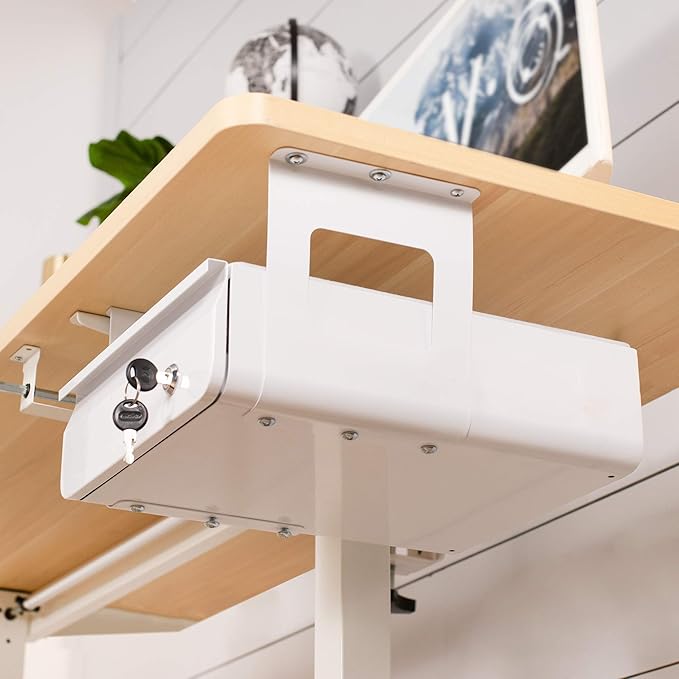 VIVO 13 inch Under Desk Lockable Slide Out Drawer, Secure Home Office Storage Organizer, White, DESK-AC03L-W