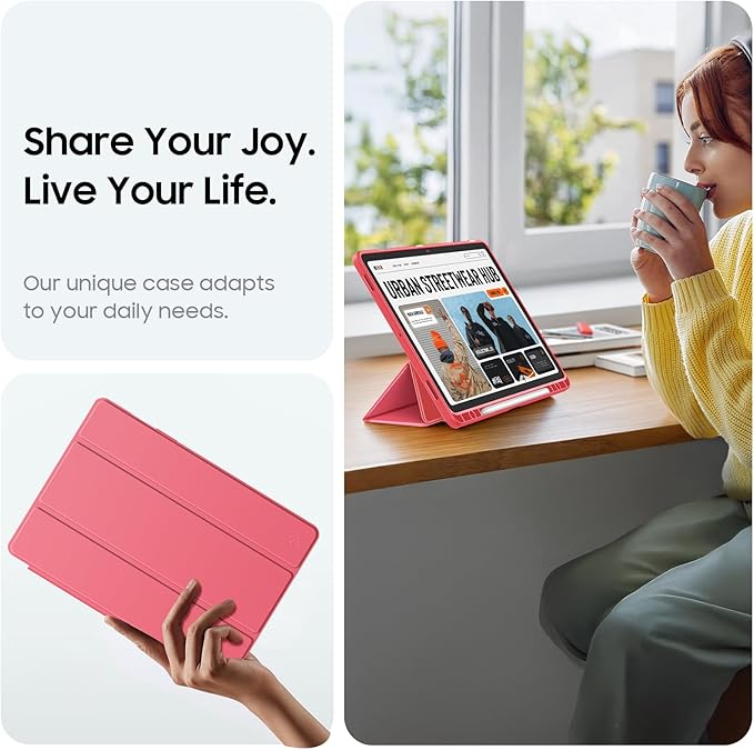 Fintie Hybrid Slim Case for Samsung Galaxy Tab S10 Lite/ S10 FE/ S9 FE 10.9 Inch/Tab S9 11 Inch with S Pen Holder, Shockproof Cover with Clear Transparent Back Shell, Auto Wake/Sleep, Watermelon Red