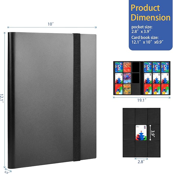 Card Binder 9 Pocket, Premium Card Book for 360 Cards, Sturdy Card Album for Collectible Cards, Side-Loading Card Collection Folder for TCG, MTG, Other Game Cards, Sport Cards, Black