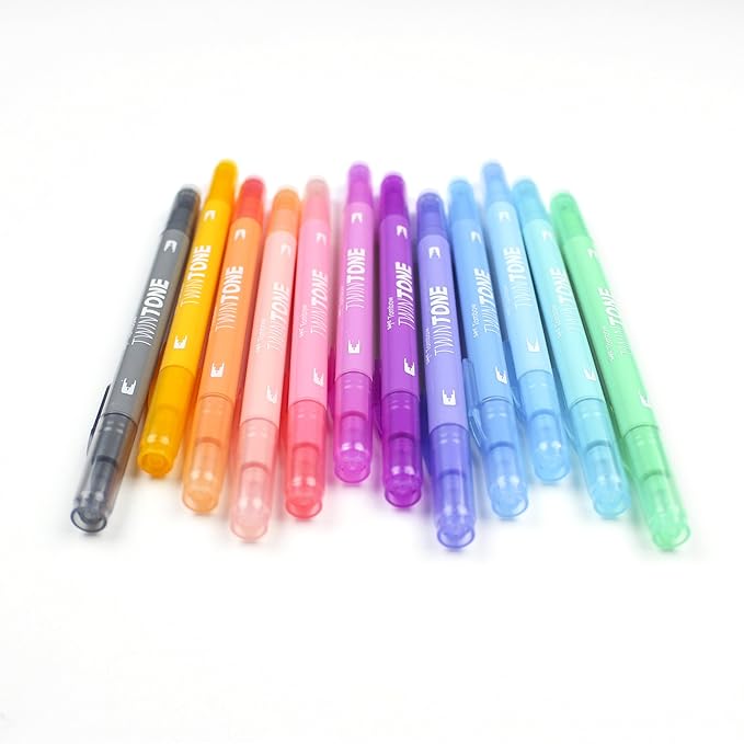 Tombow 61501 TwinTone Marker Set, Pastel, 12-Pack. Double-Sided Markers Perfect for Planners, Journals, Doodling, and More!