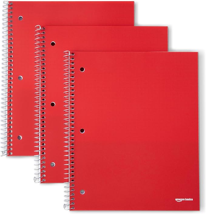 Amazon Basics 4x4 Graph Ruled Spiral Notebook, Poly Cover, 100 Sheets, 9" x 11", Coral, 3 pack