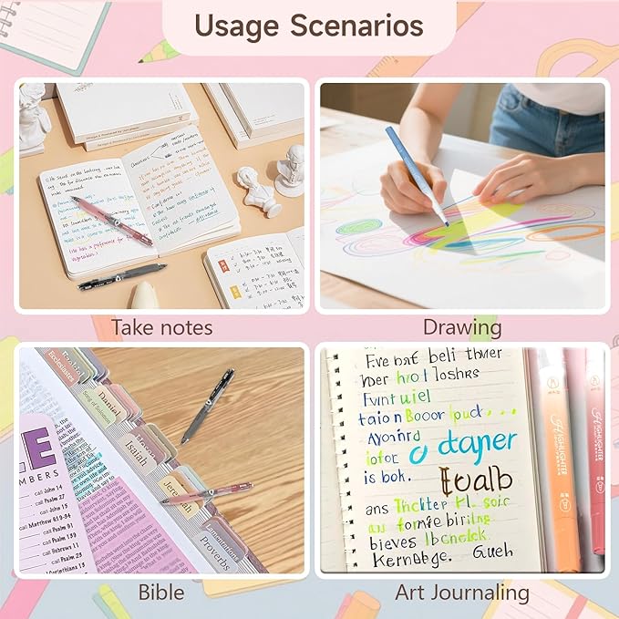 CHANGLi Bible Study Gel Pen Set with Highlighters-3 Black 2 Red Gel Pens, 12 Dual-Tip Pastel Highlighters, 75 Bible Index Tabs&20 Refills-No Bleed, Smooth Writing-Perfect Christian Gift for Journaling