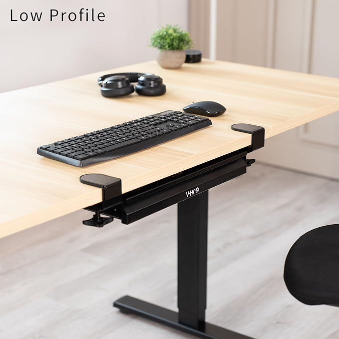 VIVO 16 inch Clamp-on Sliding Pull-out Under Table Drawer for Office Desk, Shallow Storage Organizer for Sit Stand Workstation, Black, DESK-DR2C