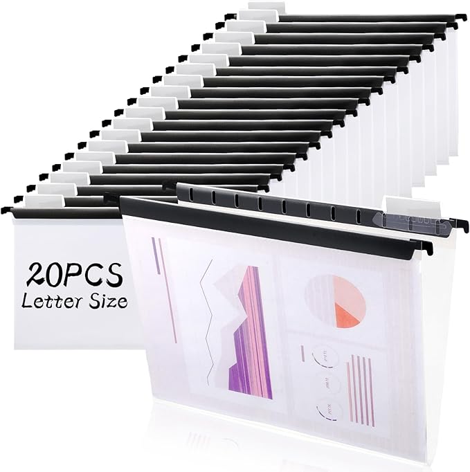 Letter Size Clear Hanging File Folders Hanging Document Folder Plastic Transparent Hanging File Folder for File Cabinets Document Filing (20, Transparent)