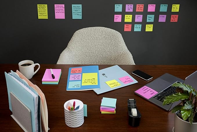Post-it Super Sticky Notes, 3x3 in, 3 Pads, 2X The Sticking Power, Supernova Neons, Bright Colors, Recyclable (3321-SSMIA), (Pack of 48)