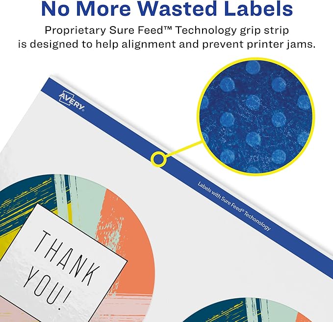 Avery Glossy White Round Labels, Sure Feed Technology, 3.5" Diameter, 200 Glossy White Labels, Print-to-The-Edge, Permanent Adhesive, Laser/Inkjet Printable