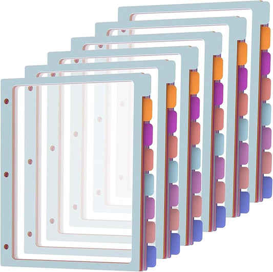 Binder Dividers with Tabs,8 Tab Dividers for 3 Ring Binder, Multi-Colored Page Binder Dividers Letter Size Plastic File Folder Pastel Color for Notebook School, 3 Hole Punch, 12 Set 96 Pcs