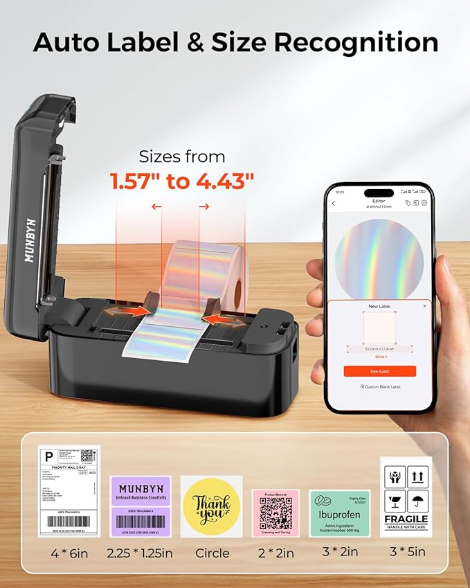 MUNBYN Bluetooth Thermal Label Printer RealWriter RW402B, 4x6 Shipping Label Printer for Small Business, Compatible with Android, iPhone and Windows, Mac, Chromebook, Ebay, USPS, FedEx, Shopify