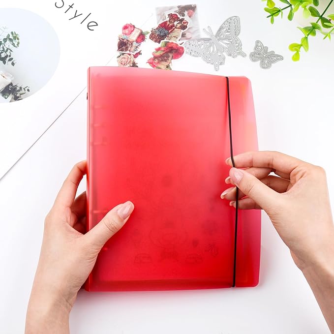 BAOFALI 2Pcs /Set A5 6 Ring Binder Cover Clean Transparent Soft PVC for Refillable Notebook Shell withMatte surfaceforStamp & Die Storage (Red)
