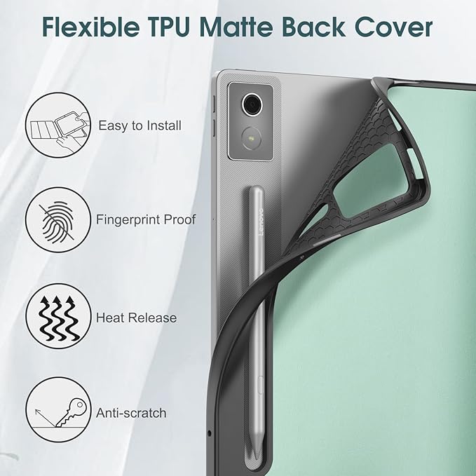 Fintie Case for Lenovo Idea Tab Pro 12.7 inch 2025 (TB-373FU/ TB-375FC) - Ultra-Thin Soft TPU Back Cover Protective Case with Pen Holder and Auto Sleep/Wake (Green)