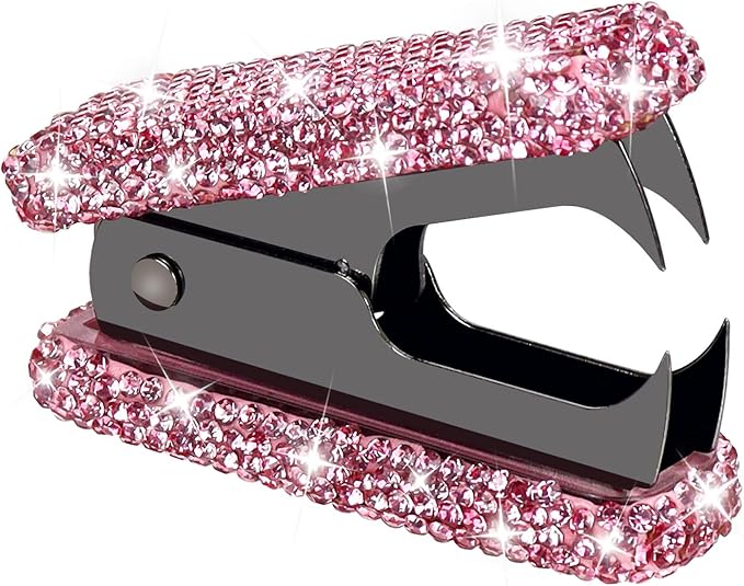 Multibey Staple Remover, Rhinestone Bedazzled Bling Desk Accessory with Metal Jaws, Acrylic Handle for Office & School Supplies, Cute Gift for Women (Pink, Black)