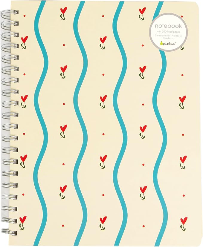 Pearhead Floral Hardcover Spiral Notebook, 8x10 College-Ruled Journal with Perforated Pages, 200 Lined Pages for Note Taking, Journaling & Planning