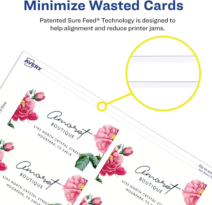 Avery Clean Edge Printable Business Cards with Sure Feed Technology, 2" x 3.5", White, 90 Blank Cards for Inkjet Printers (28878)