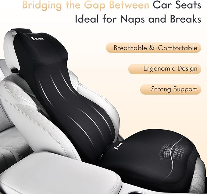 FLORICH Car Seat Cushion and Lumbar Support Headrest Pillow Memory Foam Ergonomic Car Cushion Back Neck Support Pillow Sciatica & Back & Tailbone Pain Relief Cushion for Car Seat Driving, Black