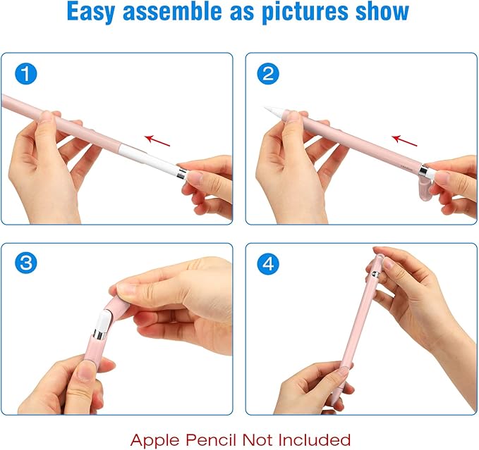 Fintie Silicone Sleeve Compatible with Apple Pencil 1st Generation, Ultra Light Pen Skin Case Cover Soft Protective Pencil Grip Holder with 2 Nib Covers & Cable Adapter Tether, Pink Sand