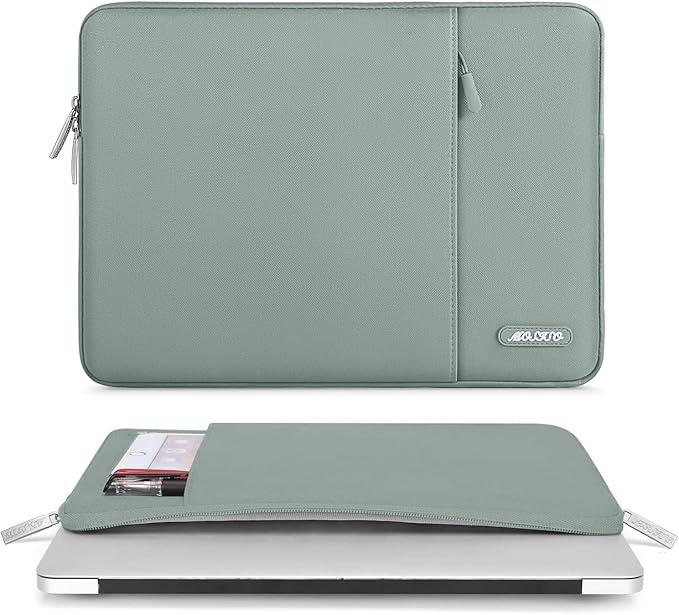MOSISO Laptop Case 13.3 inch, 13-13.3 inch Laptop Sleeve Compatible with MacBook Air/Pro 13/Pro 14 M5 M4 M3 M2 M1, HP Dell ASUS Lenovo,Polyester Vertical Computer Sleeve Bag with Pocket, Antique Green