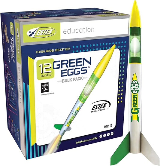 Estes 1718 Bulk Pack of 12 Green Eggs Payload Model Rocket Kits, Intermediate Flying-Rocket Model Kits for Ages 10+
