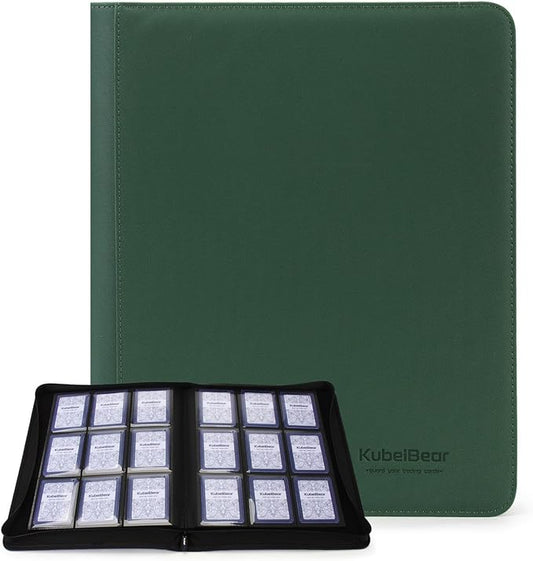 Toploader Binder – 360 Capacity, Zippered Trading Card Holder for MTG, Sports & Collectible Cards – Acid-Free, Durable & Travel-Friendly Storage (Green dots, Toploader Binder)