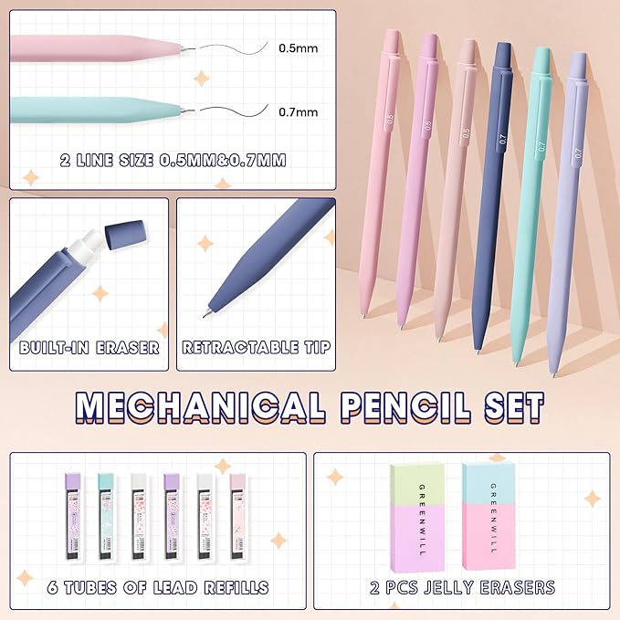 61 PCS Aesthetic School Supplies with Pen Case,12 Pastel Highlighters,5 Black Ink Gel Pens, 6 Mechanical Pencils 0.5 & 0.7mm,Sticky Note Index Tab and So on for Students Stationary College Essentials