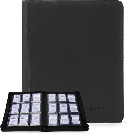 Toploader Binder – 360 Capacity, Zippered Trading Card Holder for MTG, Sports & Collectible Cards – Acid-Free, Durable & Travel-Friendly Storage (Black dots, Toploader Binder)