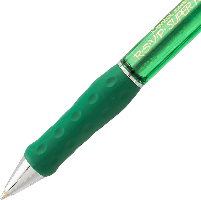 Pentel RSVP Super RT Ballpoint Pen, (1.0mm) Medium Line, Green Ink, Pack of 4 (BX480BP2D)