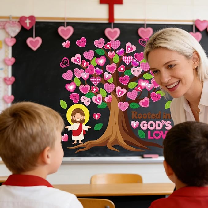 Valentines Day Bulletin Board Decorations - Aposwow Christian Jesus Classroom Decorations Set Pink Love Heart Paper Cutouts Bulletin Board Decor Door School Office Wall Decor Supplies