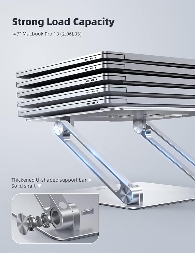 Lamicall Adjustable Laptop Stand, Portable Laptop Riser, Aluminum Laptop Stand for Desk Foldable, Ergonomic Computer Notebook Stand Holder for MacBook Air Pro, Dell XPS, HP (10-17.3'')- Silver