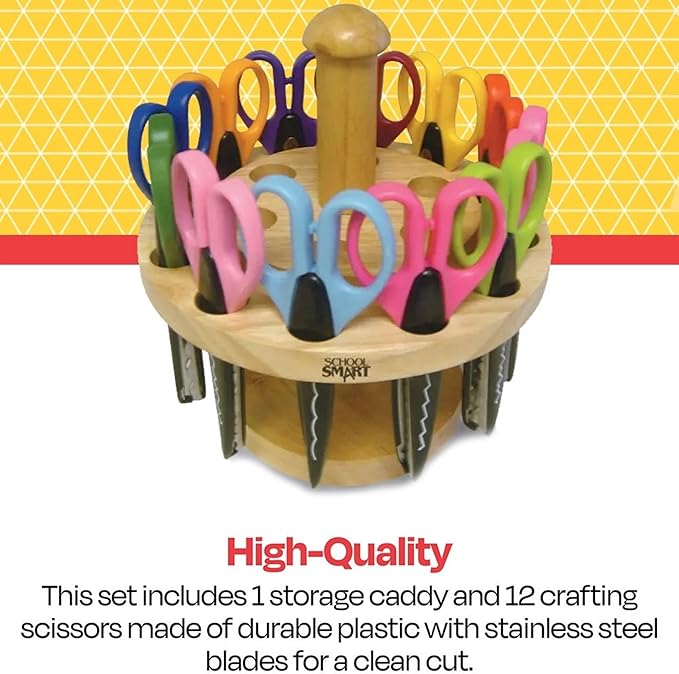School Smart Paper Edger Scissors, 6-1/2 x 2-1/2 Inches, Assorted Colors, Set of 12