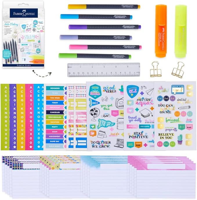 Faber-Castell Essential Note Taking Supplies - Studying Essentials Set with 6 Fineliner Journal Pens, College School Supplies, Stationary and Planner Accessories
