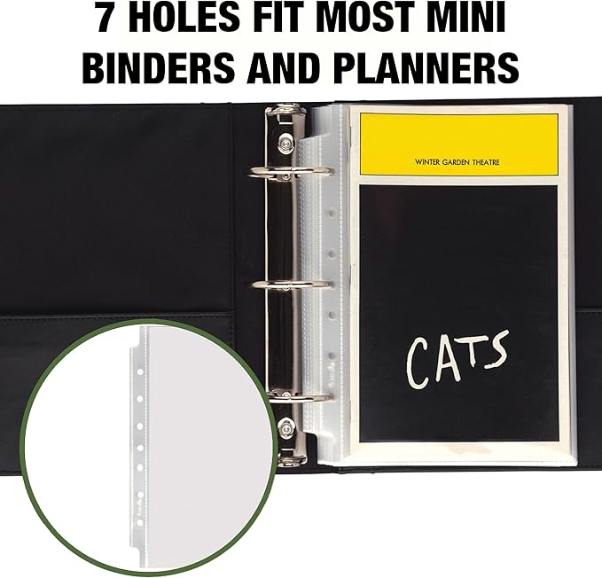 Samsill Mini Sheet Protectors 100 Pack, 5.5 x 8.5 Inch Page Protectors for Mini 3 Ring Binder, Clear Protector Sheets, 7 Hole, Top Loading, Acid Free