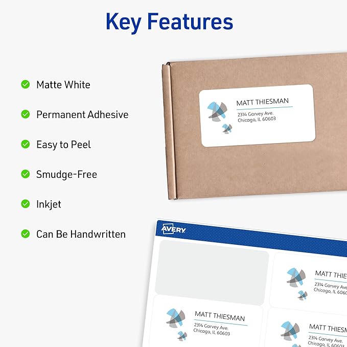 Avery Half-Sheet Printable Shipping Labels, 5.5" x 8.5" Customizable Stickers, White, 50 Blank Mailing Labels, Great for Mailing, Shipping, Organizing, and More (8126)
