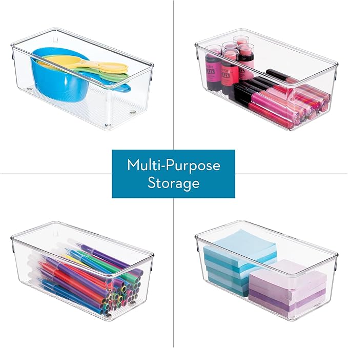 iDesign Plastic Drawer Organizer for Kitchen, Bathroom, and Desk Drawers, Set of 3, Clear