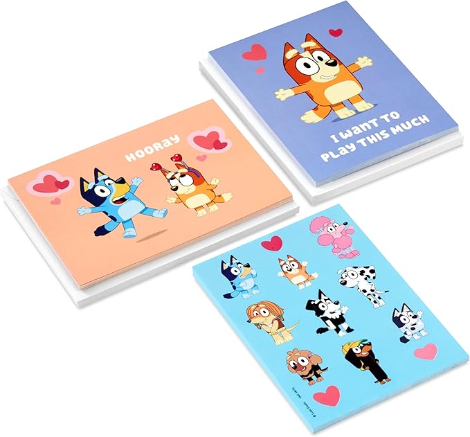 Hallmark Bluey Valentine's Day Cards and Stickers for Kids School (24 Classroom Valentines with Envelopes)