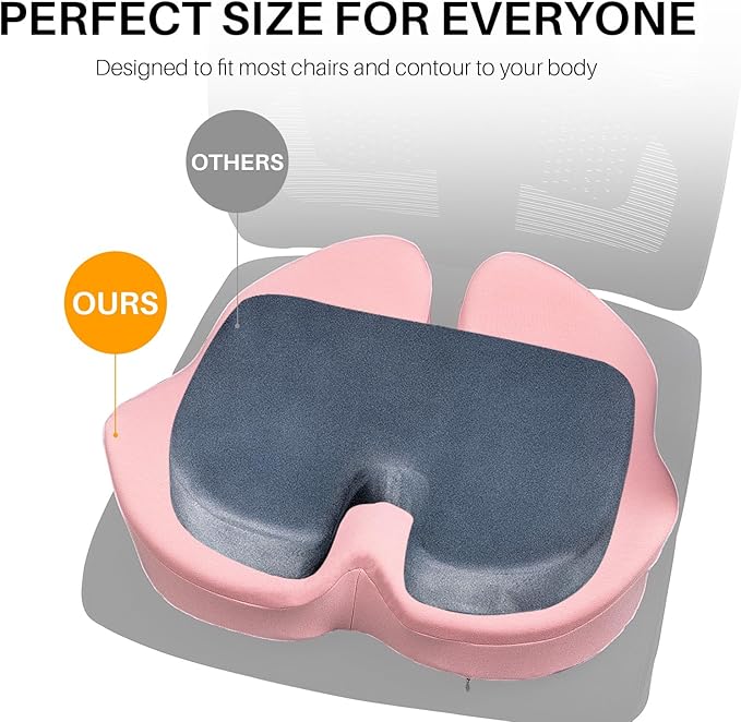 X Large Memory Foam Seat Cushion for Office Chair,for Back Support, Relief Sciatica & Tailbone Coccyx Pain Relief Cushion Pillow, for Long Sitting, for Car/Office Chair/Wheelchair (Pink)