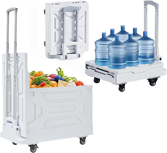 VECELO Foldable Shopping Cart with Wheels, Collapsible Rolling Crate for Groceries, Folding Storage Box with Handle, Three Modes of Use, Ideal for Teacher, Trip, Outdoors, Etc., 16GAL, White