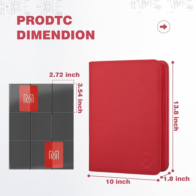 Trading Card Binder with 9 Side Loading Pocket Card Album Hold Up to 540 Cards PU Card Collection Binder, Collectible Albums Card Folder for MTG, TCG, Sports Cards（9-Red）