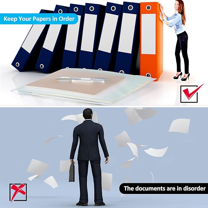 Zonon 30 Pcs A4 3 Rings Tansparent Zipper Binder Pouches Clear Binder Pockets with Zipper Folders Waterproof PVC Loose Leaf Bags Filling Bags for Pen Pencil Notebooks File Document