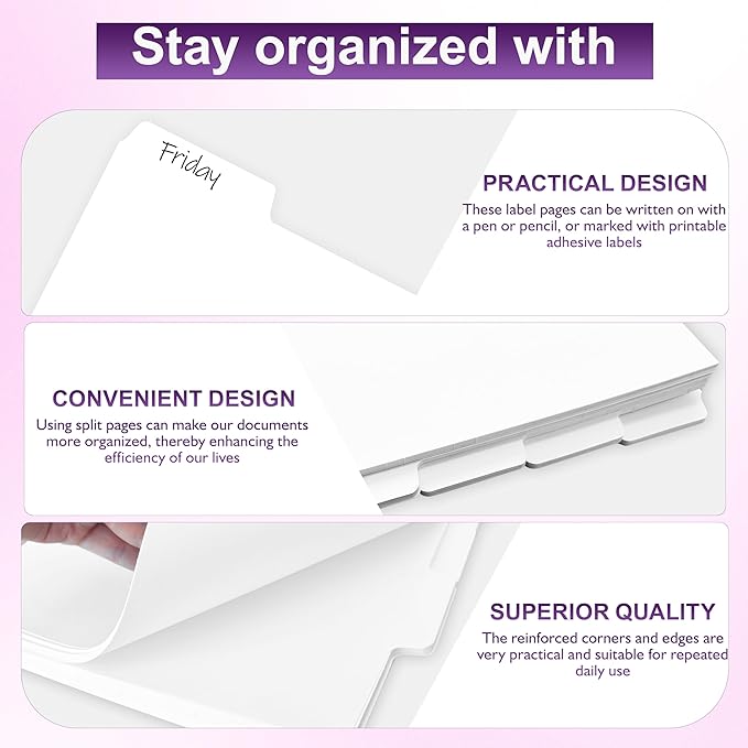 Binder Dividers with Tabs for 3 Ring Binder, 8.5 x 11 Paper Binder Dividers with Tabs 5 Tab Dividers for 3 Ring Binder, 20 Sets Page Dividers for School, Office and Home, 100 Dividers
