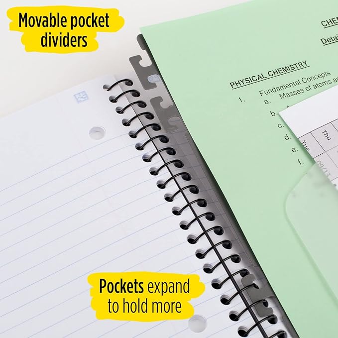 Five Star Advance Spiral Notebooks + Study App, 2 Pack, 3 Subject, College Ruled Paper, 11" x 8-1/2", 150 Sheets, with Spiral Guard and Movable Dividers, Red, White (820111)