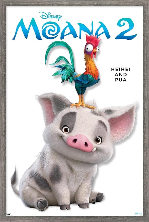 Disney Moana 2 - Heihei and Pua Feature Series Wall Poster, 22.4L" x 14.7W", Barnwood Framed Version