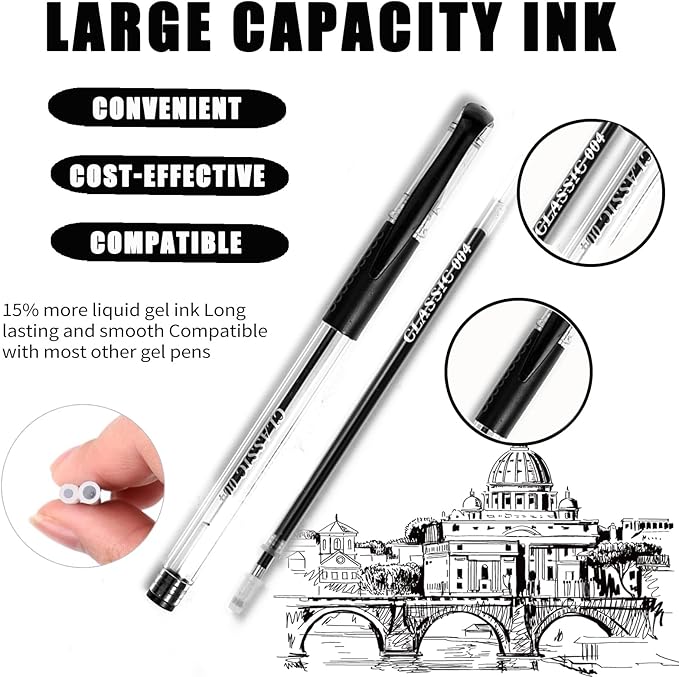 Grey Gel Pens,36 Color Gel Pens Set including 12 Color Gel Pen with 24 Refills,40% More Ink Colored Gel Pens for Drawing, Doodling, Scrapbook, Journaling