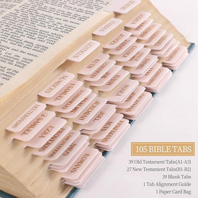 Laminated Bible Tabs, Gold Foil Embossed Lettering Bible Chapter Index Tabs for Women Men, Reposition Large Print Sticky Labels, Easy to Read and Apply, 105Chapters Labels for Easy Navigation (Creamy)