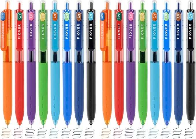 FIOVER Colored Gel Pens, 0.5mm Quick Dry Ink Fine Point Smooth Writing Colorful Pens for Journaling, School Supplies, Gifts for Nurses and Teens, Stocking Stuffers for Women (16PCS)