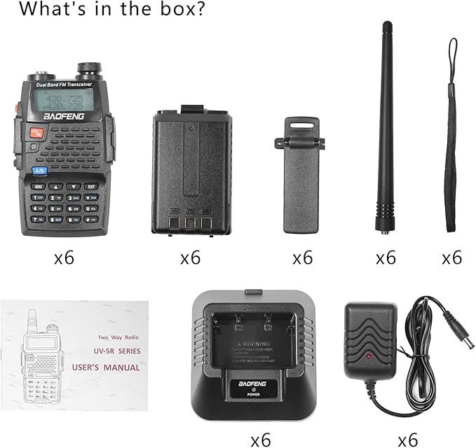 Baofeng UV-5RE Plus Dual Band Two Way Radio Handheld Ham Radio Long Range Walkie Talkies Pack of 6 for Hiking Camping Hunting Skiing Trip(Black) with 8W