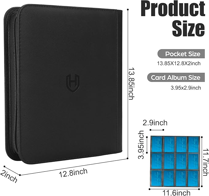 Card Binder 12 Pocket with Zipper, 816 Pockets Trading Card Holder Book, Premium PU Cover Zip Folder Binder, Side Loading Carrying Case Binder Album for TCG, MTG, Sports Cards, Game Cards
