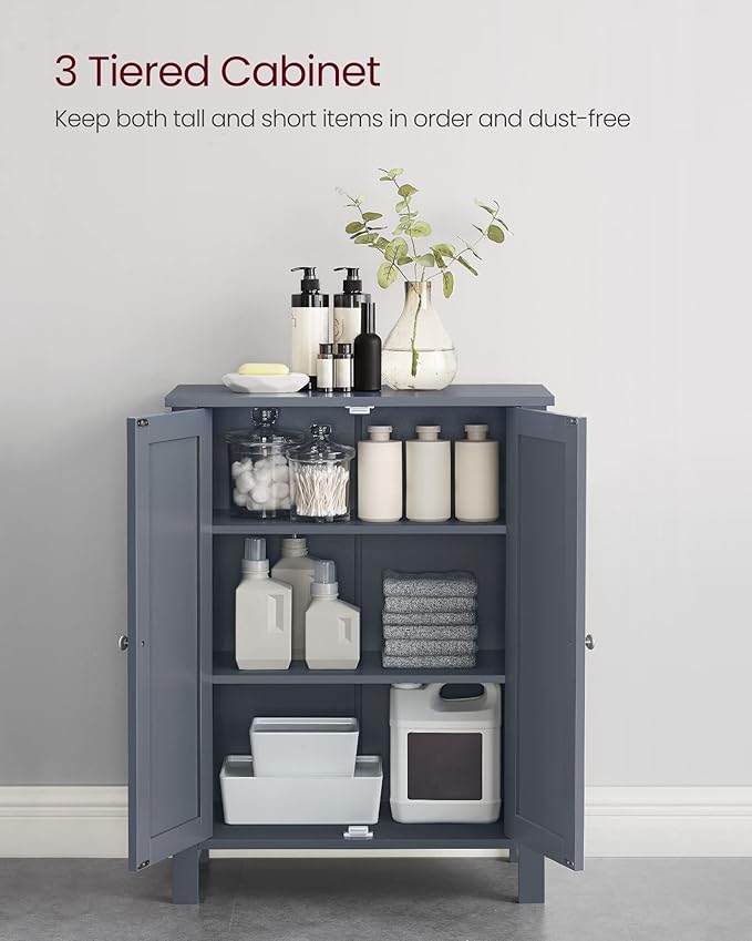 VASAGLE Floor Storage Cabinet, Freestanding Storage Unit with 2 Adjustable Shelves, for Bathroom Living Room Dining Kitchen, 11.8 x 23.6 x 31.5 Inches, Slate Gray UBCB60GY