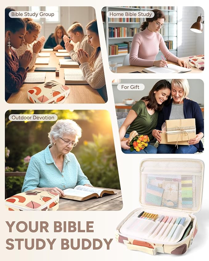 WEMATE 76 PCS Bible Study Supplies with Case, 15 No Bleed Highlighters and Pens, Washi Tape, Transparent Sticky Notes, Prayer Cards, Annotation Journaling Kit Christian Gift for Women