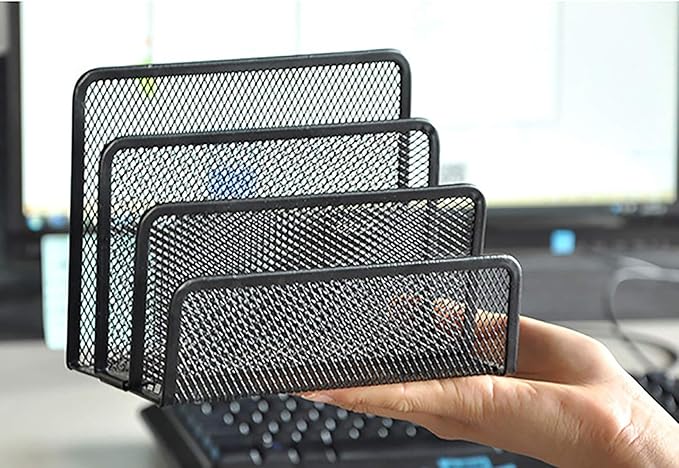 VANRA Small Letter Sorter Desktop File Holder Organizer Metal Mesh with 3 Vertical Upright Compartments (Black)