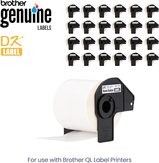 Brother Genuine DK-123424PK Die-Cut Name Badge Paper Labels, 2.3" x 3.4" (60 mm x 86 mm) Adhesive White Paper Labels, 260 Labels per Roll, 24 Rolls per Box