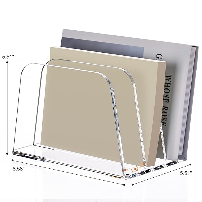 YUXUN Clear Acrylic Desktop File Sorter Organizer,Upright File Organizer, 3-Section Bookshelf for Home Office & Classroom